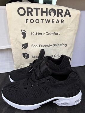 OrthOra Black Knit Walking Sneakers